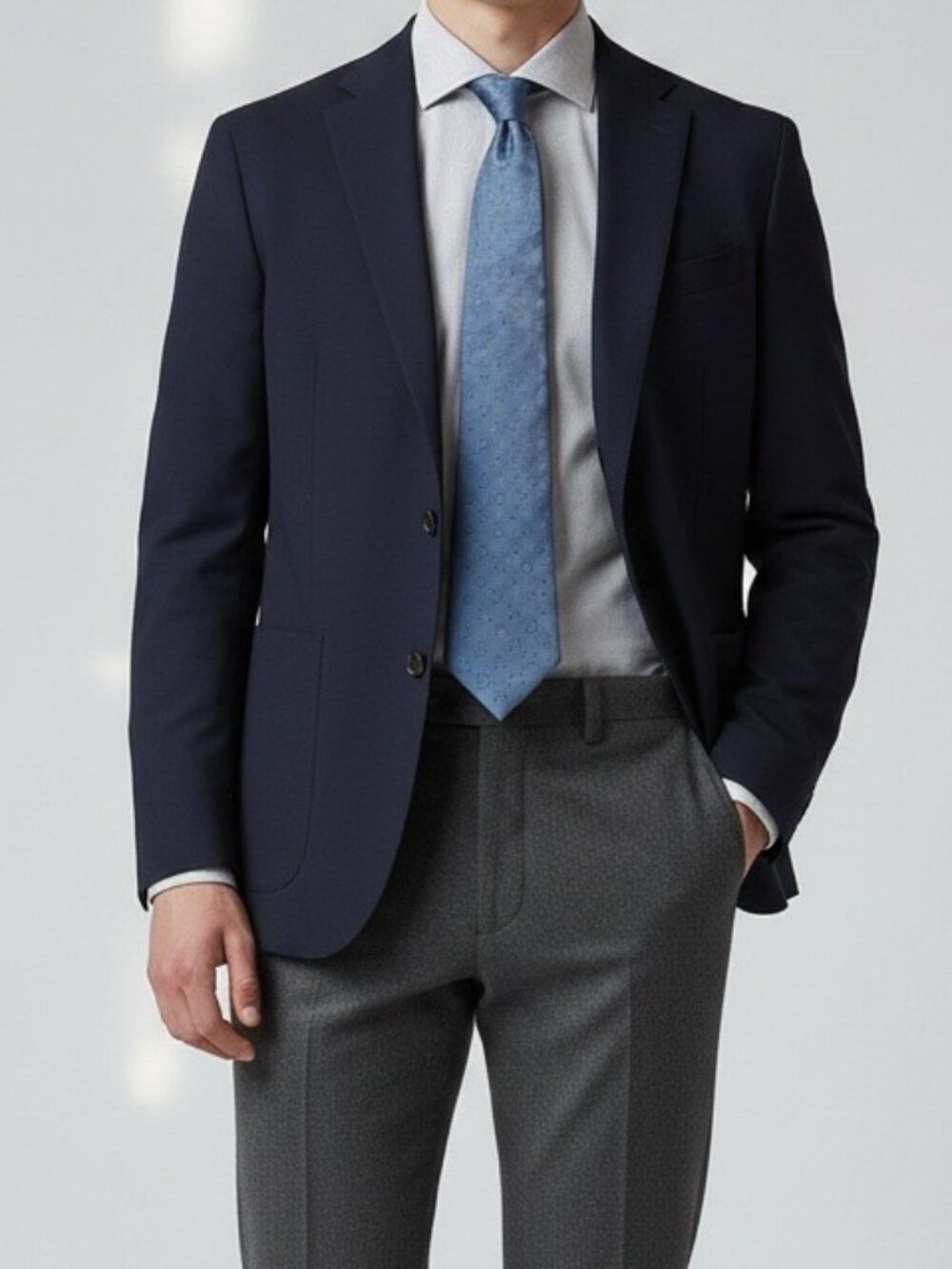 Escada Luxury Silk Tie - Slate Blue Monogram Letter Grid - Designed in Germany